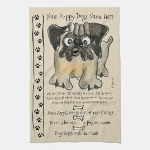 Cute Pug Cartoon Dog citeert keukenhanddoek