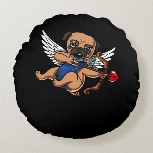 Cute Pug Cupid Dog Rond Kussen (Voorkant)