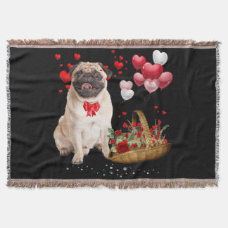 Cute Pug Dog Balloon Heart Valentijnsdag Deken