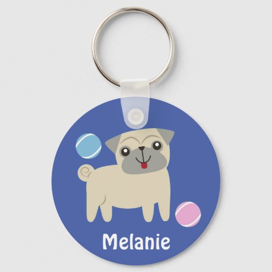 Cute Pug Dog Cartoon op maat Sleutelhanger (Voorkant)