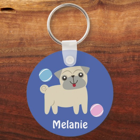 Cute Pug Dog Cartoon op maat Sleutelhanger (Voorkant)