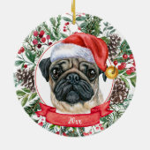 Cute Pug Dog Custom Santa Hat Kerstversier Keramisch Ornament (Achterkant)