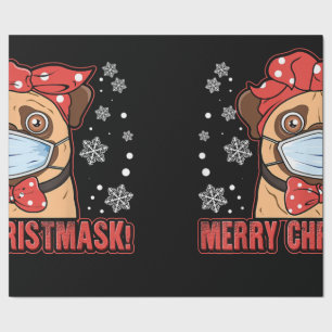 Cute Pug Dog Face Mask Merry Kerstry Cadeaupapier