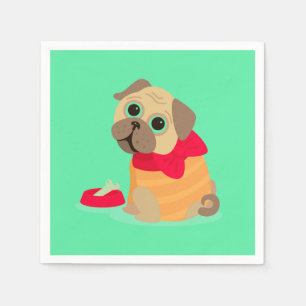 Cute pug dog girl's verjaardagsfeest servet