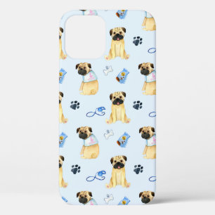 Cute Pug Dog I Love Mam Blue iPhone 12 Hoesje