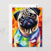 Cute Pug Dog in een kleurrijke jas Briefkaart (Voorkant / Achterkant)