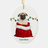 Cute Pug Dog in Holiday Gift Bag Keramisch Ornament (Achterkant)