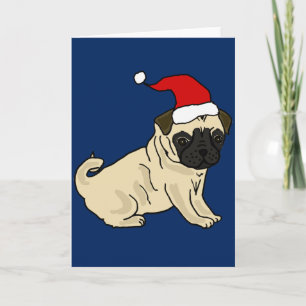 Cute Pug Dog in Santa Hat-kerstCartoon Feestdagen Kaart