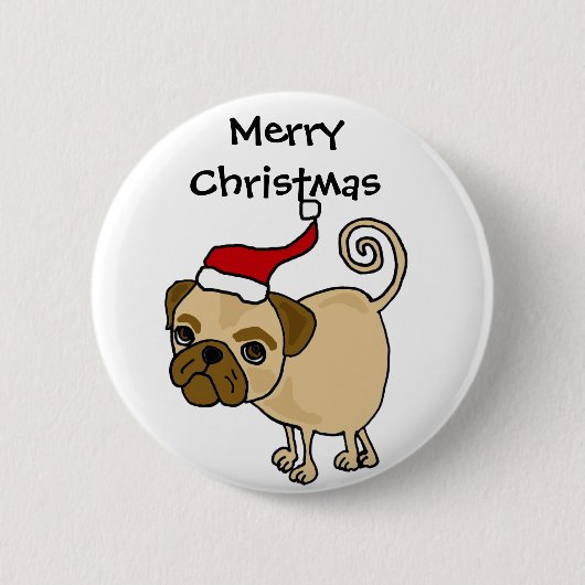 Cute Pug Dog in Santa Hat-kerstkunst Ronde Button 5,7 Cm (Voorkant)