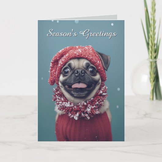 Cute Pug Dog Kerstmis Kaart (Voorkant)