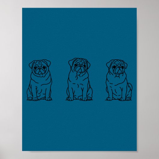 Cute Pug Dog Line Art Poster (Voorkant)