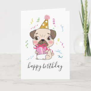 Cute Pug Dog Paws Birthday Persoonlijk Aangepast Kaart