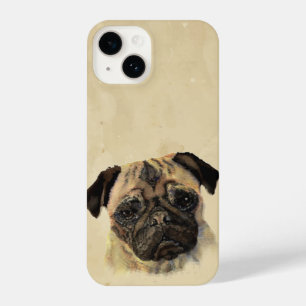 Cute Pug Dog Pet Animal Art Waterverf iPhone 14 Hoesje