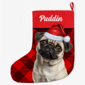 Cute Pug Dog Red Buffalo Plaid Custom Grote Kerstsok (Achterkant)