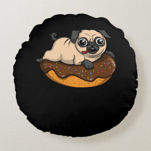 Cute Pug Dog Riding Donut Funny Pet Rond Kussen