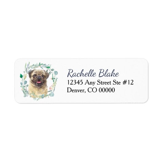 Cute Pug Dog WreatReturn Address Label (Voorkant)