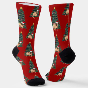Cute Pug, eigenaar van kerstboom Red Holiday Sokken