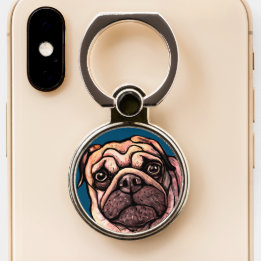 Cute Pug face Bulldog Tekening Telefoonring