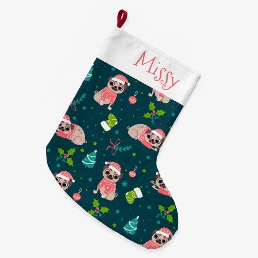 Cute Pug Grote Kerstsok (Voorkant (Hangend))