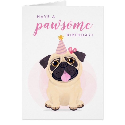 Cute Pug Happy Birthday card (Voorkant)