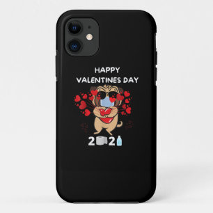Cute Pug Heart Face Mask Happy Valentine Day iPhone 11 Hoesje