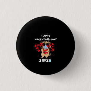 Cute Pug Heart Face Mask Happy Valentines Day 2021 Ronde Button 3,2 Cm