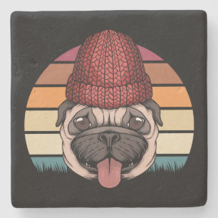 Cute Pug in Winter Pet Retro Design Stenen Onderzetter