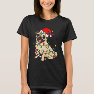 Cute Pug Kerstverlichting Santa Pyjama Kersthuisdi T-shirt