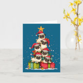 Cute Pug Le Dog Christmas Tree Xmas Hat Long Sleev Kaart (Gele Bloem)