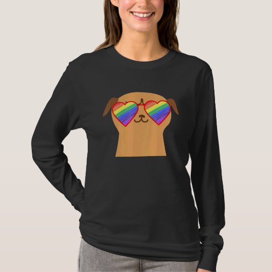 Cute Pug Lgbtq Pride Stuff Tiener Rainbow Sunglass T-shirt (Voorkant)