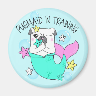 Cute Pug Mermaid Magneet