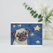 Cute Pug Nighttime Stars Briefkaart (Staand voorkant)