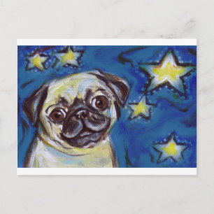 Cute Pug Nighttime Stars Briefkaart