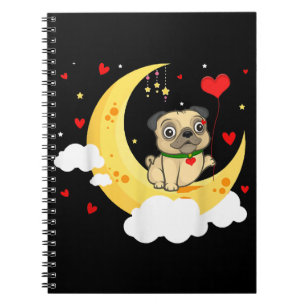 Cute Pug on the Moon Valentijnsdag Beauty Notitieboek