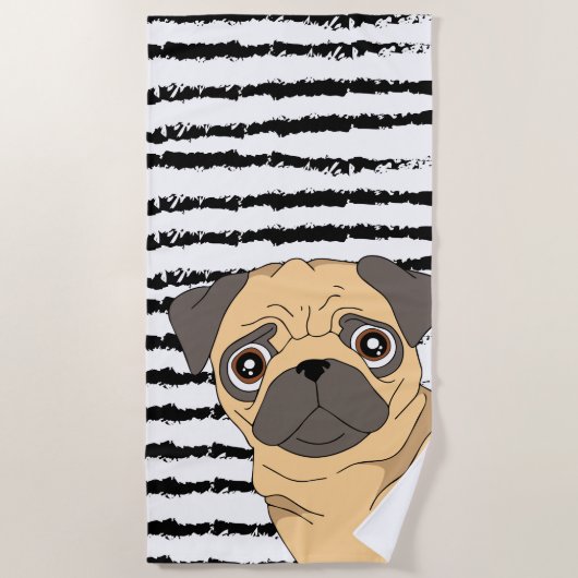 Cute Pug-patroonontwerp Strandlaken (Voorkant)