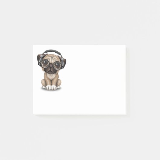  Cute Pug Puppy Dj met hoofdtelefoon Post-it® Notes (Voorkant)