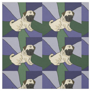 Cute Pug Puppy Dog Abstract Art Fabric Stof