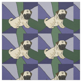 Cute Pug Puppy Dog Abstract Art Fabric Stof