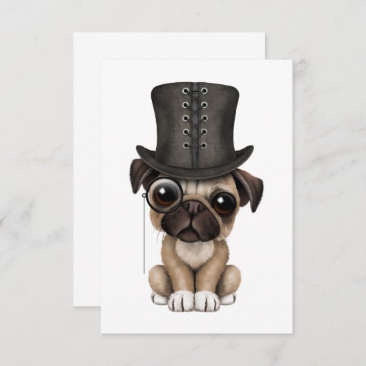 Cute Pug Puppy met Monocle en Top Hat (Voorkant / Achterkant)