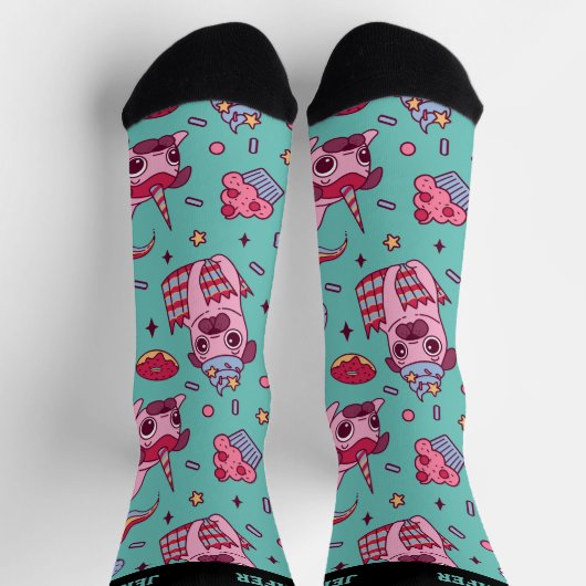 Cute Pug Rainbow Cupcake Retro Pattern Hondenliefh Sokken (Top)