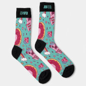 Cute Pug Rainbow Cupcake Retro Pattern Hondenliefh Sokken (Rechts)