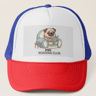 Cute Pug Reading Club Hat for Book Lovers Trucker Pet