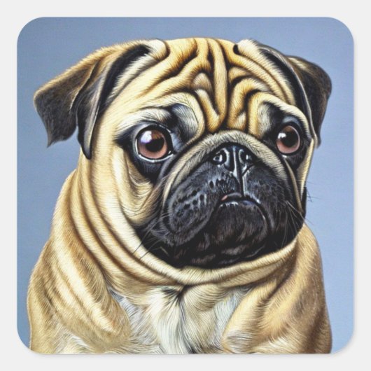 Cute Pug Square Sticker (Voorkant)