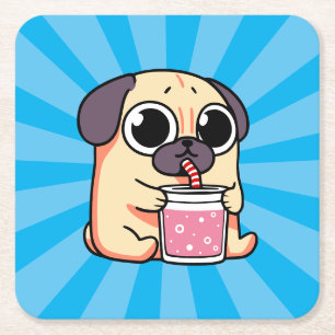 Cute Pug Vierkante Kartonnen Onderzetter