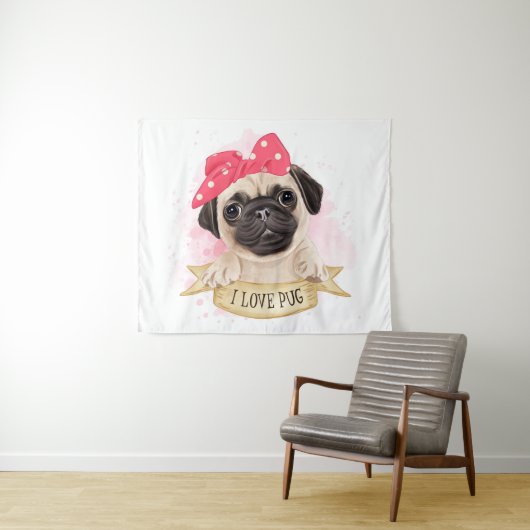 Cute Pug Wandkleed (In Situ (horizontaal))