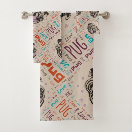 Cute Pug Word-patroon Bad Handdoek (Insitu)