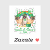 Cute Pugs Happy St. Patrick's Day Sticker (Vel)