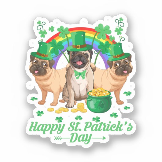 Cute Pugs Happy St. Patrick's Day Sticker (Voorkant)