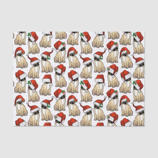 Cute Pugs in Santa Hats-kerstcadeautjes Tissuepapier (Voorkant)