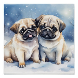 Cute Pugs Perfect Poster